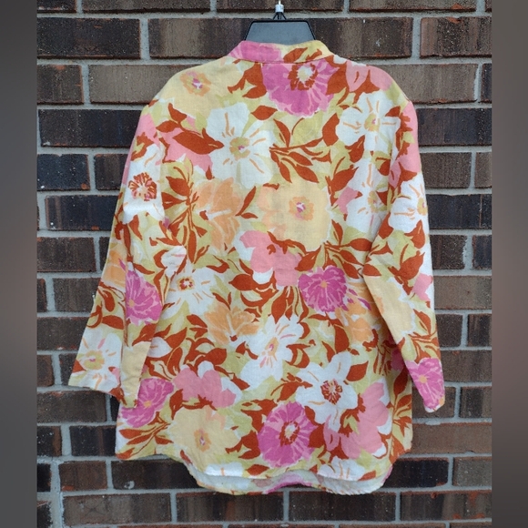 Hot Cotton 100% Linen Floral Ruffle Blouse L - Picture 4 of 9